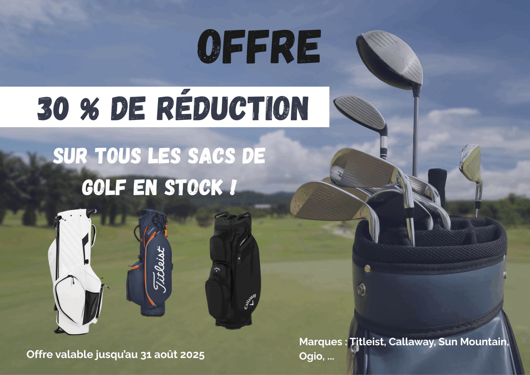 Sonderangebot: -30 % auf unsere vorrätigen Golftaschen!
